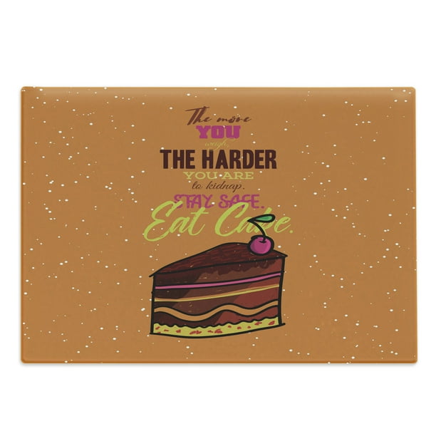 Whimsical Cutting Board, Funny Words Stay Safe Eat Cake with Cartoonish Tasty Slice of Desert, Decorative Tempered Glass Cutting and Serving Board, in 3 Sizes, by Ambesonne Whimsical Cutting Board, Funny Words Stay Safe Eat Cake with Cartoonish Tasty Slice of Desert, Decorative Tempered Glass Cutting and Serving Board, in 3 Sizes, by Ambesonne