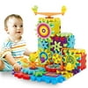 81 Pcs Interlocking Building Blocks and Gears Toy Set with Motorized Spinning Wheels Perfect Gift for Children Kids Puzzle Bricks Gear Wheels Build in Their Own Idea make More Fun