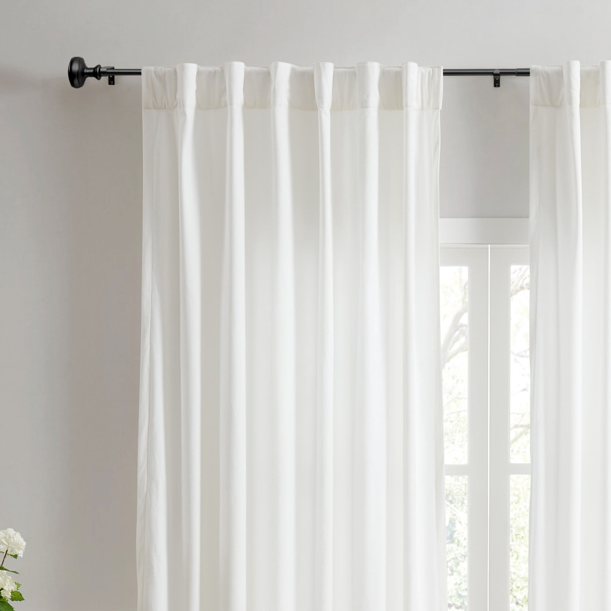 Martha Stewart Barrington 3/4", Adjustable Curtain Rod and Finial Set, Matte Black, 66'' - 120'' Long