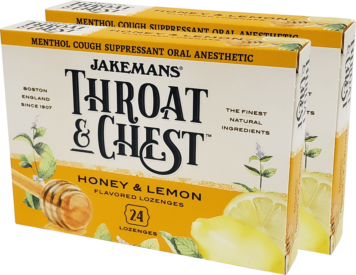 JAKEMANS Honey Lemon Throat and Chest Lozenge Cough Drop Box, 2 boxes of 24 Lozenges