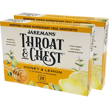 JAKEMANS Honey Lemon Throat and Chest Lozenge Cough Drop Box, 2 boxes of 24 Lozenges