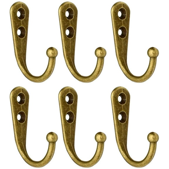 Single Prong Hook Hanger,6 Pack Brass Robe Towel Hooks,Zinc Die Cast by HONSHEN
