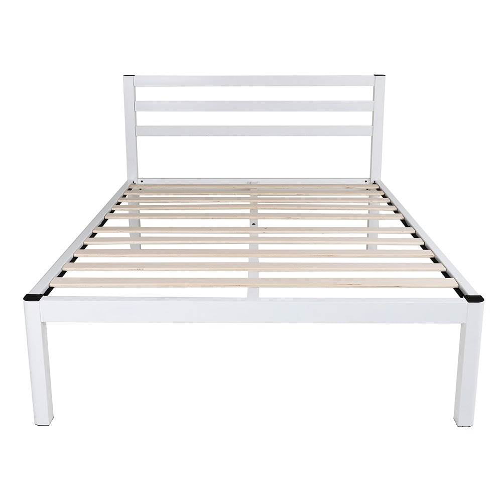 White Metal Platform Bed Frame, King Size Metal Bed Frame With Slats