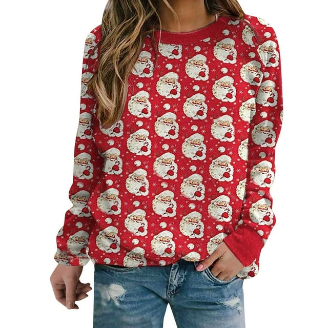 Chandail en Molleton de Noël pour Femmes Veste Mi-Longue Imprimée Mode Pull Col Rond Chaud Pull de Vacances Xmas Cardigan à Manches Longues
