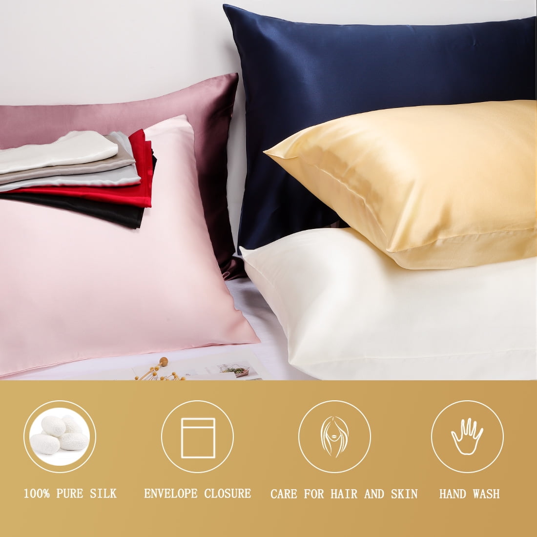 Unique Bargains 1 Piece 22 Momme 100% Silk Pillowcase Mauve Standard