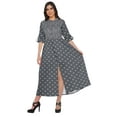 thumbnail image 1 of Moomaya Printed Roll Up Sleeve Long Kurti Front Slit Tunic Dress For Women, 1 of 5