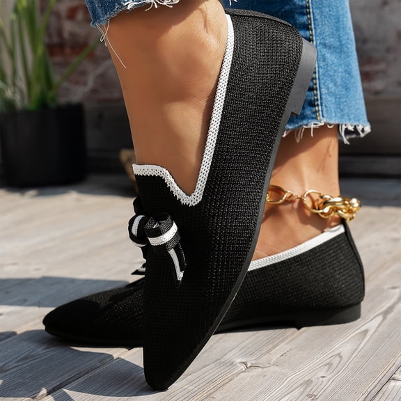 CHWshoes 2026 Women Fashionable Casual Mesh Breathable Shoes with Color Matching Bow Black Size 40