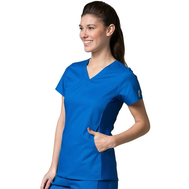 EON Womens Coolmax Mesh Panel V-Neck Solid Scrub Top