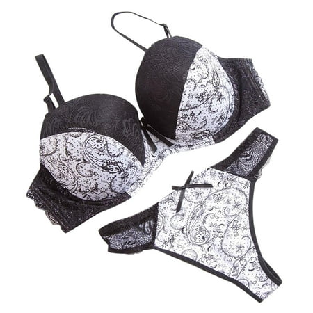 

Plus Size Lingerie For Women Underwear Fashion Women Lace Pajamas Embroidered Ladies Steel Rings Intimates Set 2949-1705 Women Mesh Lace Embroidery Steel Ring Color Matching Thong Set Wo