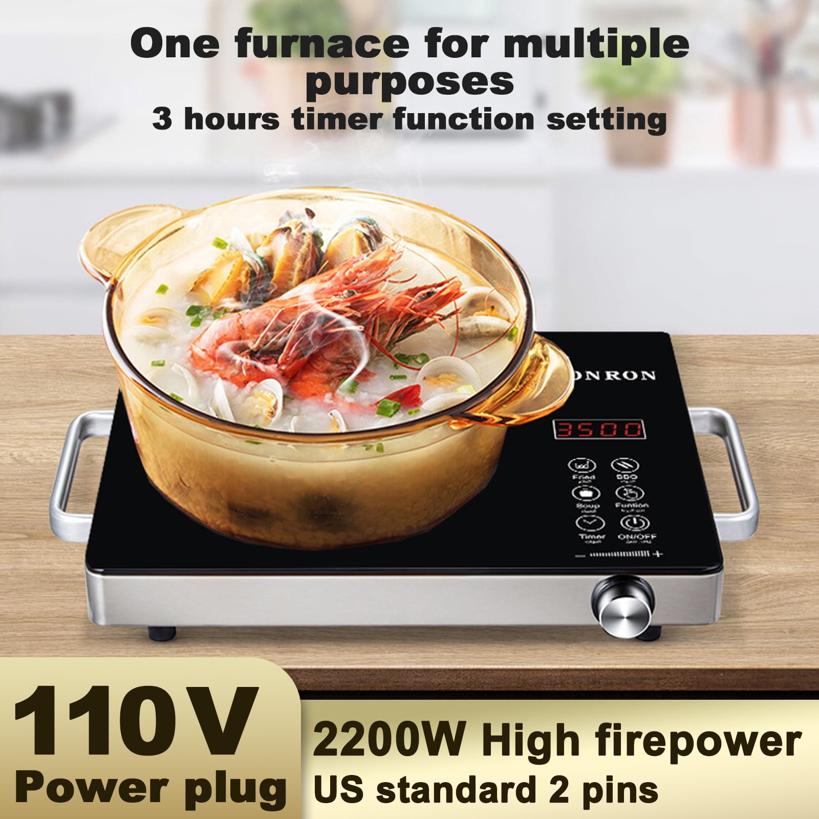 Wobythan 3500W Hot Plate Electric Ceramic Stove Infrared Induction Cooker Home Cooktop Cooking Furnace US 110V, Size: 42.5