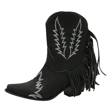 

YUHAOTIN Clear High Heels Vintage Fringed Western Cowboy Boots Fashion Solid Color Slip On Boots Outdoor Heel Booties Shoes High Heels Shoes for Women Sandals Women Fashion Bling