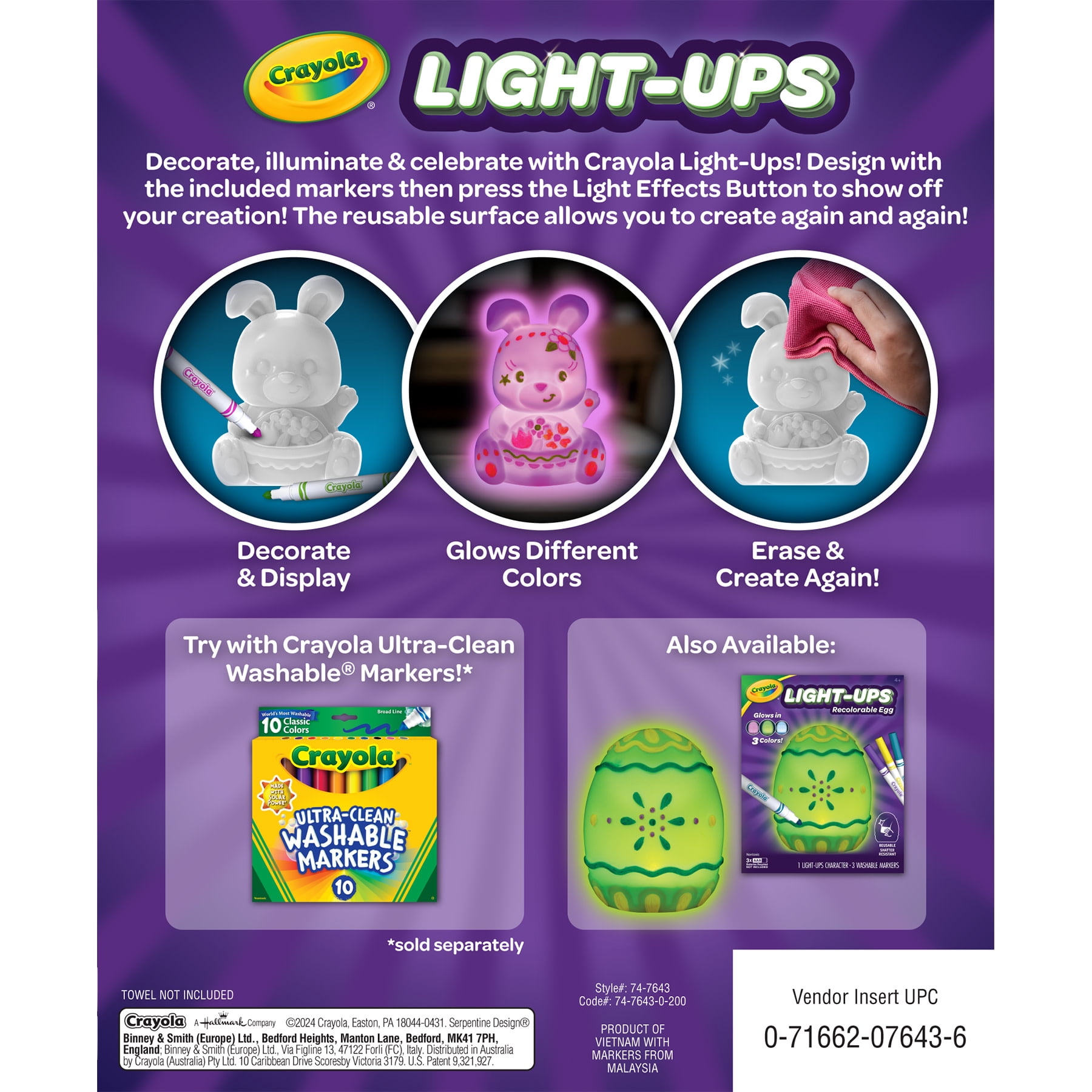 Crayola Light-Ups Recolorable Bunny with Markers, Pack of 2