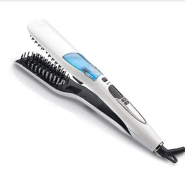Cepillo alisador de pelo eléctrico de cerámica con vaporizador LCD, color blanco