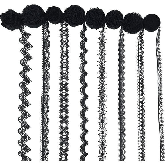 IDONGCAI Venice Lace Ribbon Set 8 Patterns Lace Trim for Garment Sewing, Home Decor, DIY Arts and Crafts(Black)