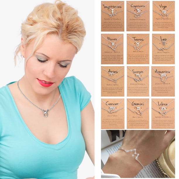 XWSHYW Collares Colgantes Collar de Doce Constelaciones Pulsera de Diamantes + Conjunto de Collar Conjunto de Tarjetas de Constelaciones