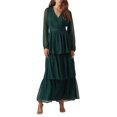 thumbnail image 1 of xiaxaixu Robes de Mode Automne pour Femmes Robes de Soirée Longues Manches Longues Col en V Robe Smockée à Volants Superposés, 1 of 7