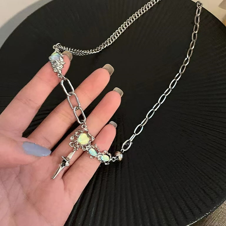 SIEYIO Y2K Crystal Cross Star Pendant Necklace Women Fashion