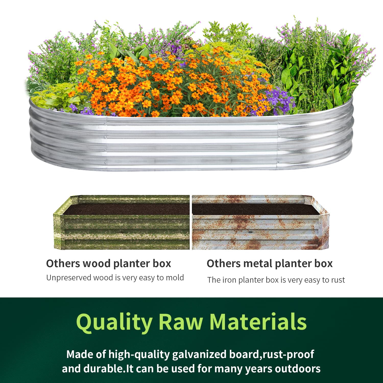 Galvanized Planters 6x3x1ft Raised Garden Bed Outdoor Planters for Vegetables Flowers Raised Planter Galvanized Steel Garden Planter Box , Silver