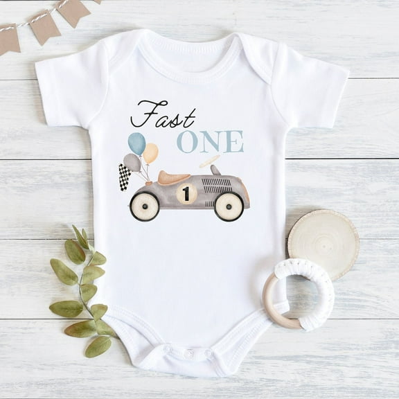 Fast One Baby Bodysuit, First Birthday Baby Outfit, Race Car Birthday Shirt, Birthday Boy Shirt, First Birthday Shirt, Race Car Birthday Cute Baby Onesie, BABY BODYSUIT LAT 4424