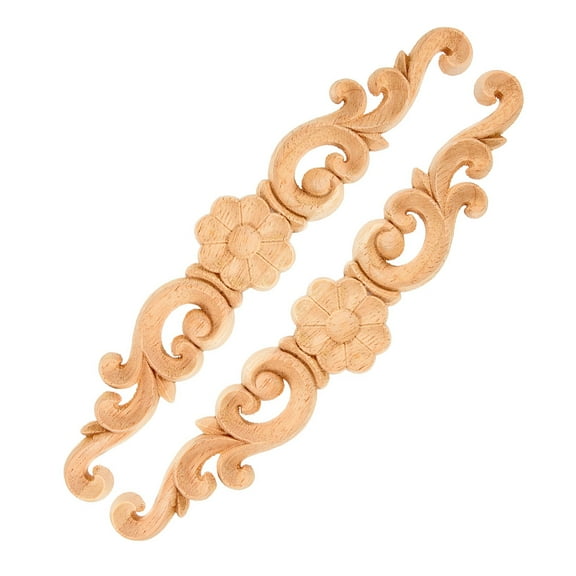 2pcs Unpainted Wood Appliques Exquisite Wood Carving Appliques Onlays Carving Decal Wood Appliques For Door Cabinet Furniture