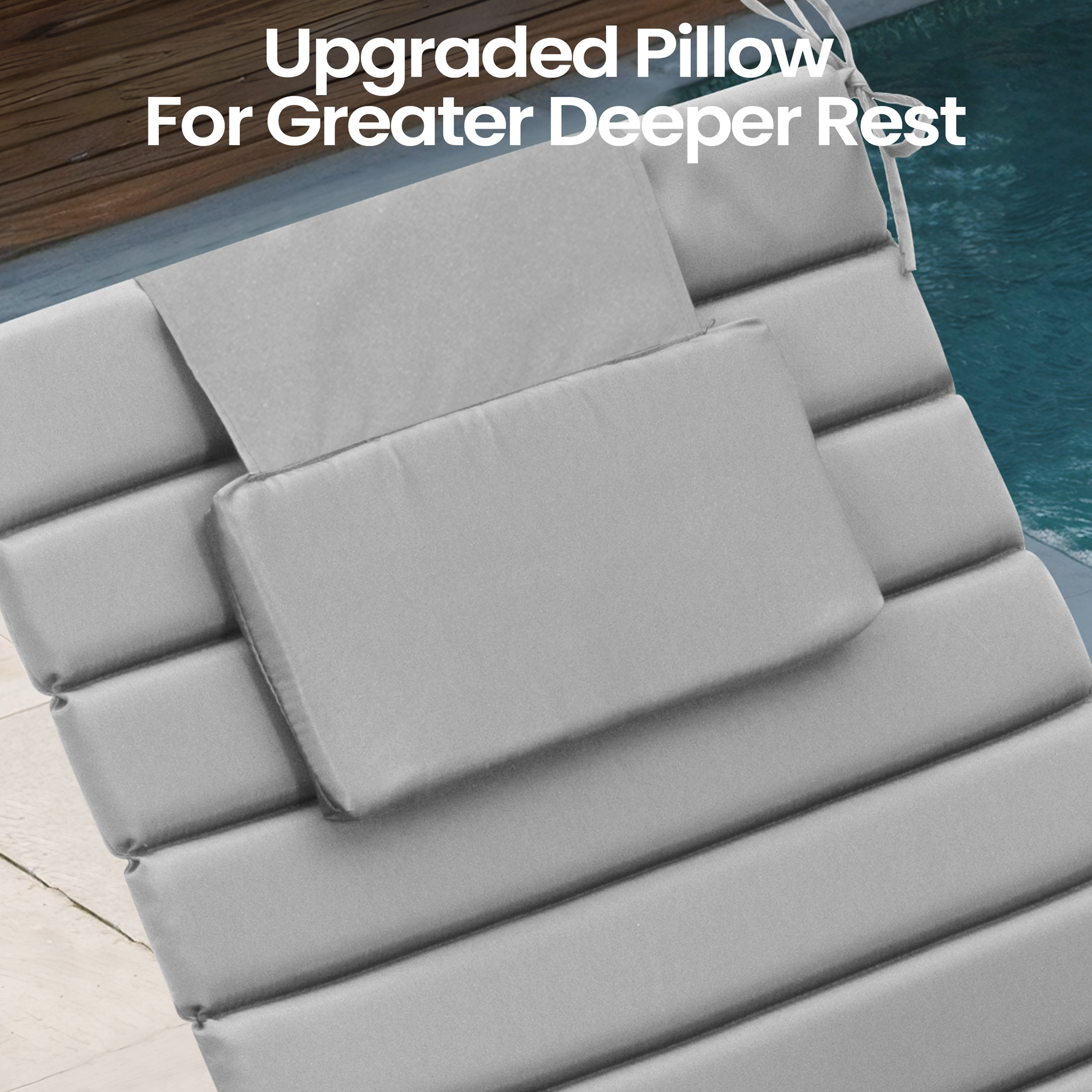 Pellebant Outdoor Set of 2 Chaise Lounge Cushions with Headrest for Patio Furniture,80"L x 26"W x 1"T Light Gray