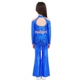 thumbnail image 2 of TSSOE Girls 2-piece Jazz Dance Outfit Shiny Sequin Tassels Latin Hip Hop Dancewear Long Sleeve Crop Top With Flared Pants Royal Blue 14, 2 of 7