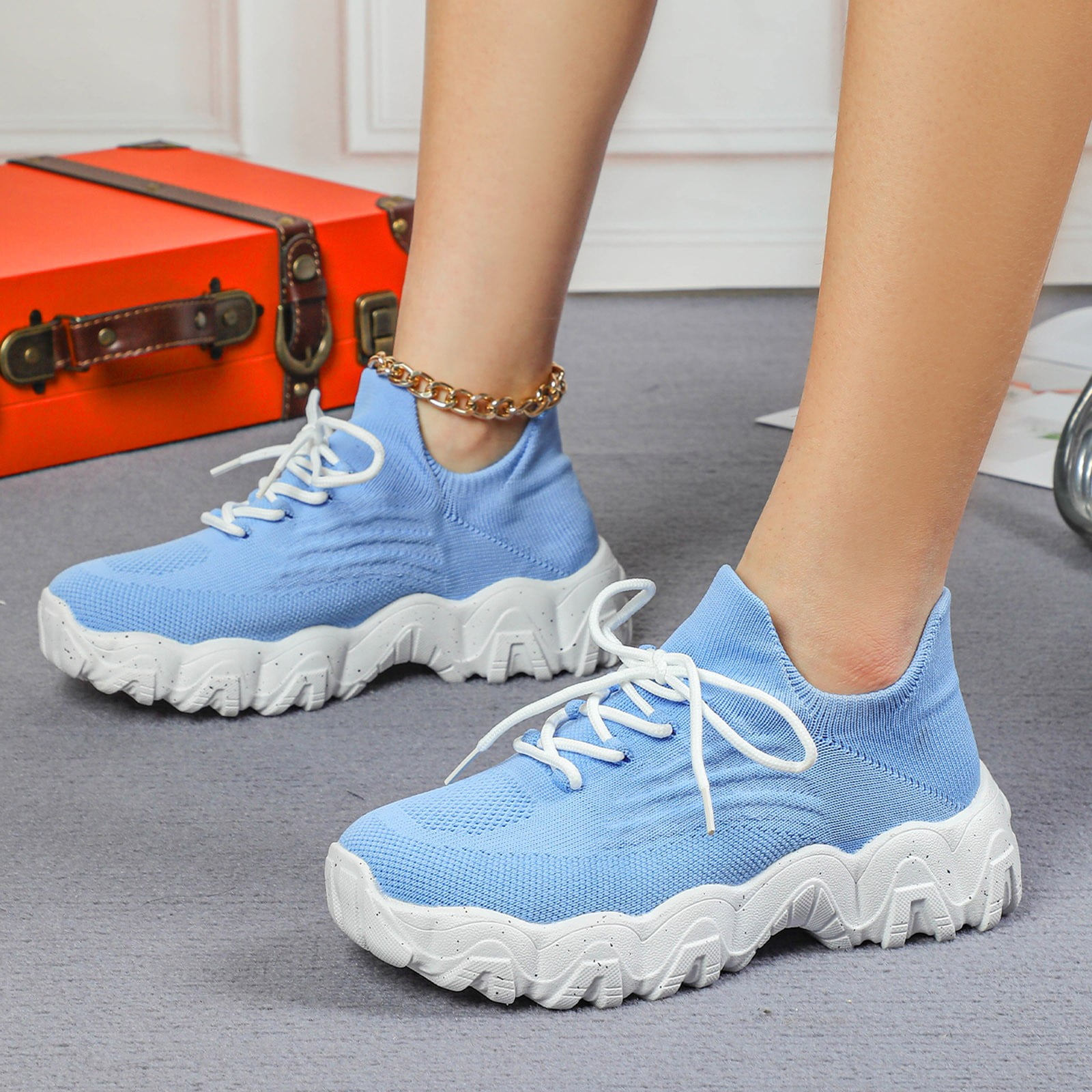 Dakaela Nurse Shoes for Women Classic Mesh Breathable Lightweight Non Slip Orthopedic Sneakers Blue 10