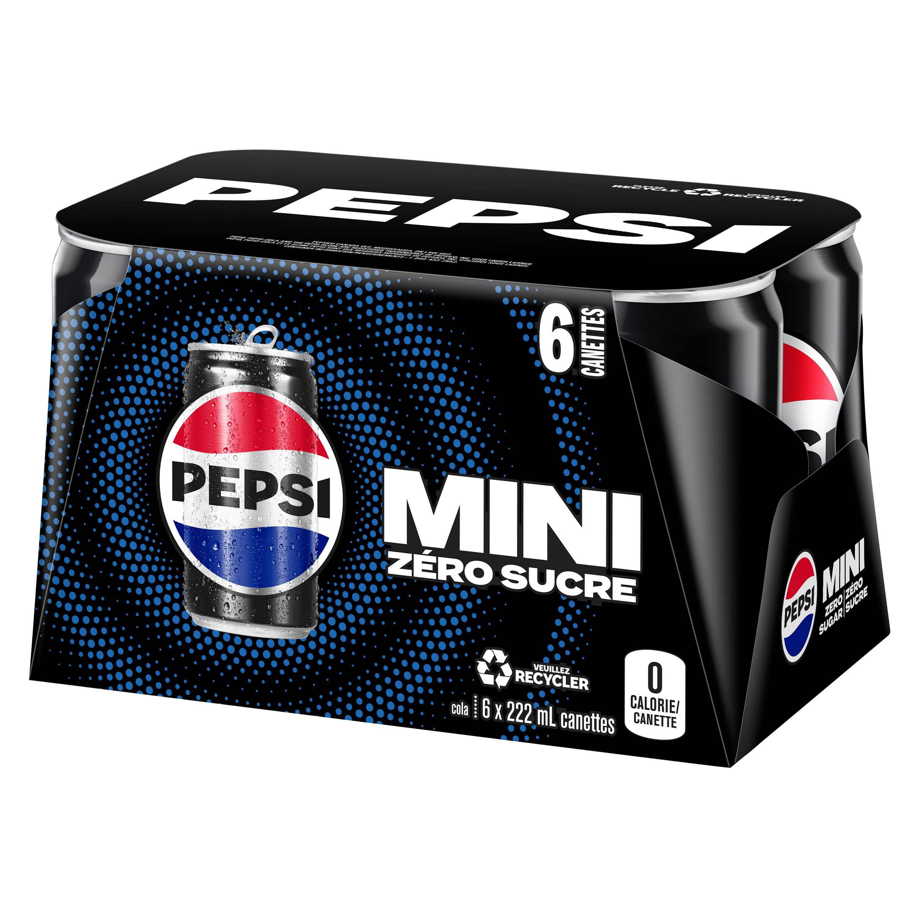 Pepsi Zero Sugar Cola 6 x 222mL, Mini Cans