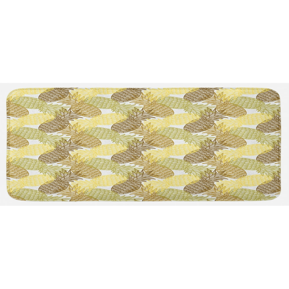 Pineapple Kitchen Mat, Summer Themed Overlapping Curving Exotic