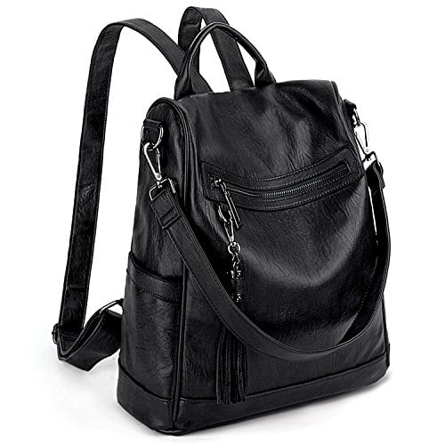 UTO Women Backpack Purse PU Leather Convertible Ladies Rucksack Tassel Zipper Pocket Shoulder Bag CA 