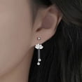 thumbnail image 4 of YYKihy Cute Cherry Flower Half Hoop Earrings For Women Cartilage 925 Sterling Silver Cubic Zirconia Chain Tassel Dangle Drop Earring Screw Back Ear Jacket Studs, 4 of 7