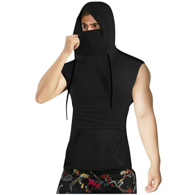 Hauts Sans Manches pour Hommes Couleur Unie Masque Facial Sans Manches pour Extérieur Décontracté Bureau
