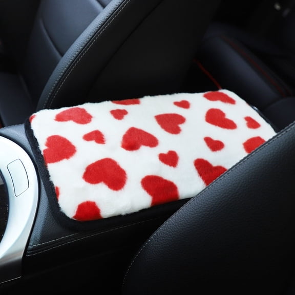 Baguer Heart Plush Armrest Box Mat Car Center Console Cushion Warm Comfortable
