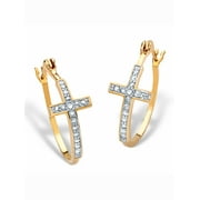 PalmBeach Jewelry White Diamond Accent Two-Tone Cross Hoop Earrings 18k Gold-Plate (1 1/4")