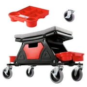 KFFKFF Mechanics Stool, 300 lbs Capacity Rolling Mechanic Seat with 4" Wheels, with Three Slide Out Tool Trays and Drawer, Home Garage DIY Automotive