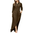 thumbnail image 2 of Feancey Women's Linen Maxi Dresses with Pockets 3/4 Sleeve Lapel Button Down Dress Casual Dressy Slit Long Dresses with Pockets,Coffee,2XL, 2 of 6