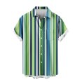 thumbnail image 5 of Tops for Men Plus Size Short Sleeve Lapel Button Stripe Color Block Printing Casual Turndown Collar Shirt Blouse Mint Green XXXXL, 5 of 6