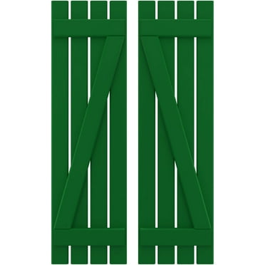Ekena Millwork 15 1/2"W x 69"H Americraft Four Board (2 Batten) Exterior Real Wood Spaced Board-n-Batten Shutters w/ Z-Bar (Per Pair), Viridian Green