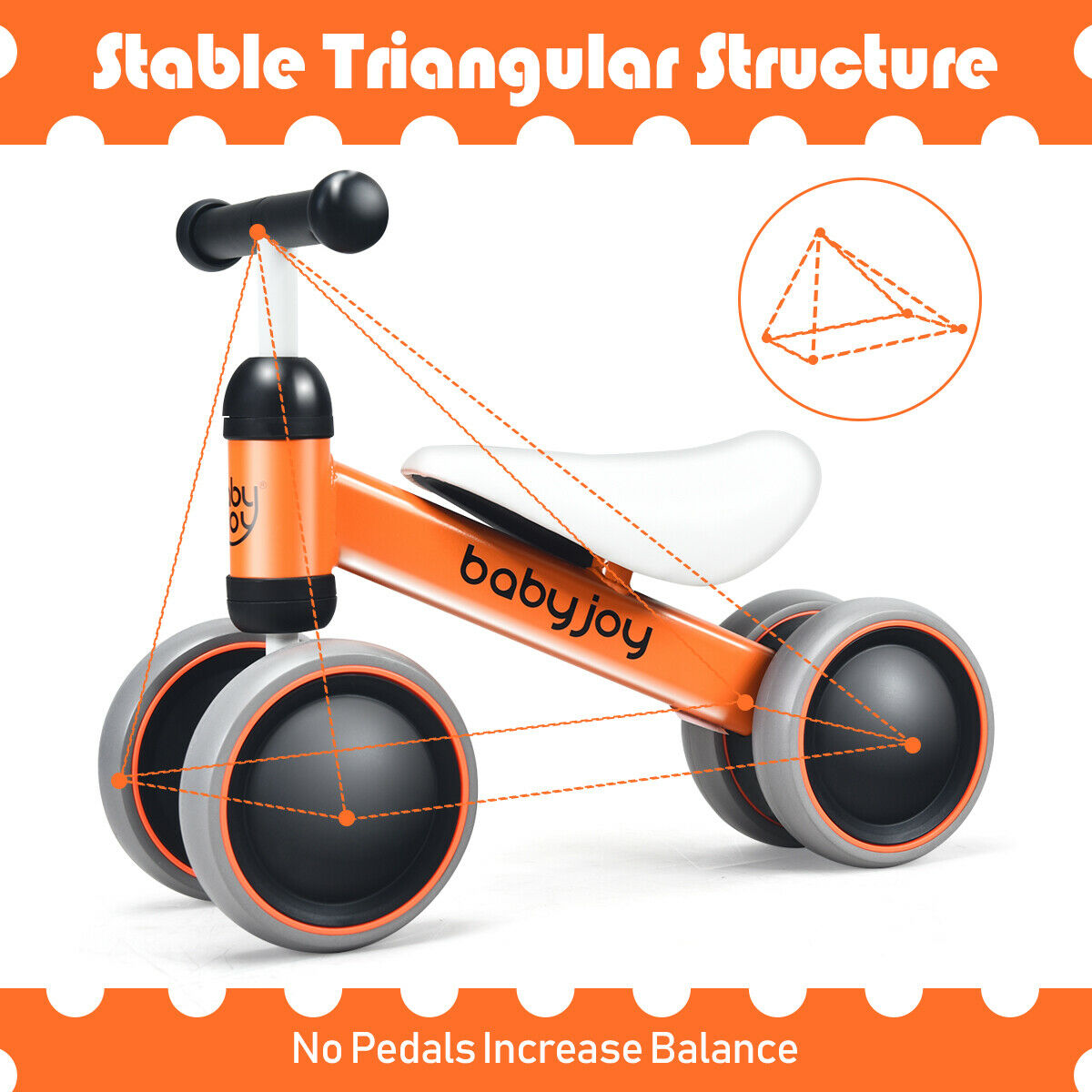 Babyjoy 4 Wheels Baby Balance Bike Children Walker No-Pedal Toddler Toys Rides Orange - image 5 of 10