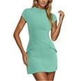 thumbnail image 2 of Fanxing Party Club Dresses for Women Mint Green Women's Business Casual Dress Office Professional Blazer Dress Slim Fit Cap Short Sleeve Blazer Dresses Double Breasted Mini Dresses, 2 of 8
