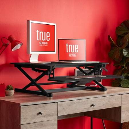 True Seating - Ergo Height Adjustable Standing Desk Converter, Large - Black