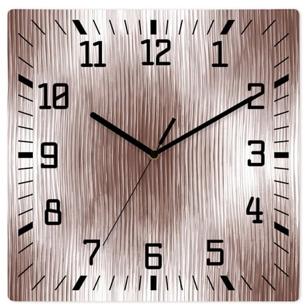 Wall Clock Brown Ripples Stripes Operated Square Clocks Wooden Silent Non-Ticking Wallclock 10 Inch Gradient Vertical Wave Lines Wood Wall Clock for Living Room Bedroom Office Shool Home Decor