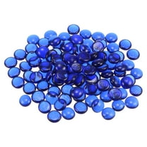 Uxcell 110pcs Fire Glass Beads for Fire Pit, Flat Marble Beads, Glass Pebbles, 17-19mm(2/3"-3/4"),500g/1.1lbs Blue