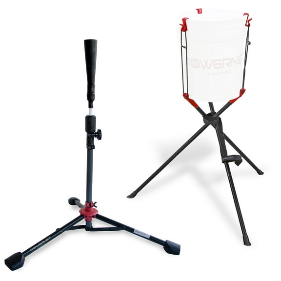 PowerNet Baseball Softball Deluxe (2.5 lbs) Batting Tee Bucket Caddy Lifter Bundle | Use During Training and Drills | Adjustable Height Tee 27.5" - 44" | Lifter Holds 2-6 Gallon Buckets