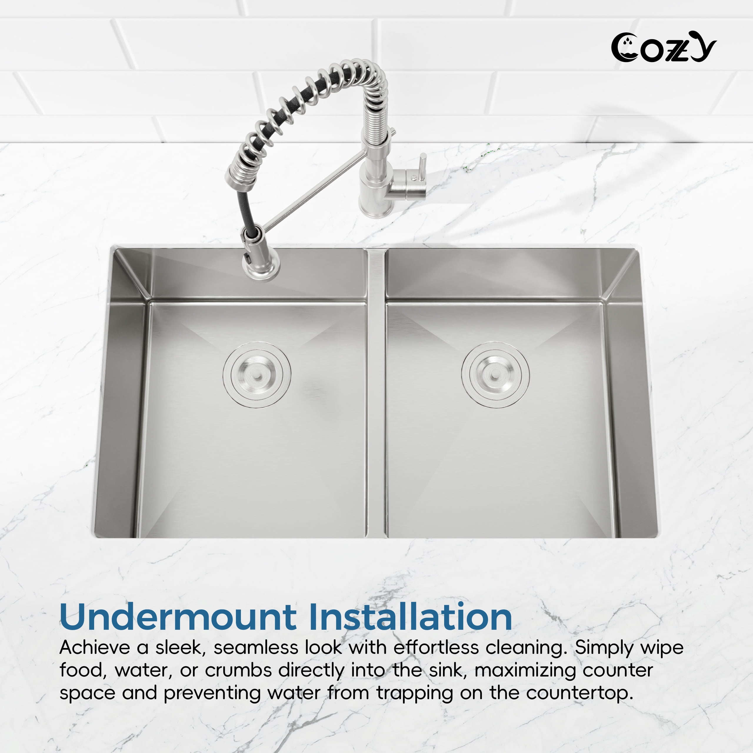 COZY Black Stainless Steel Kitchen Sink, Drop In Double Bowl, Undermount Handmade Sink in Matte Black, with US Standard Drain and Hook.