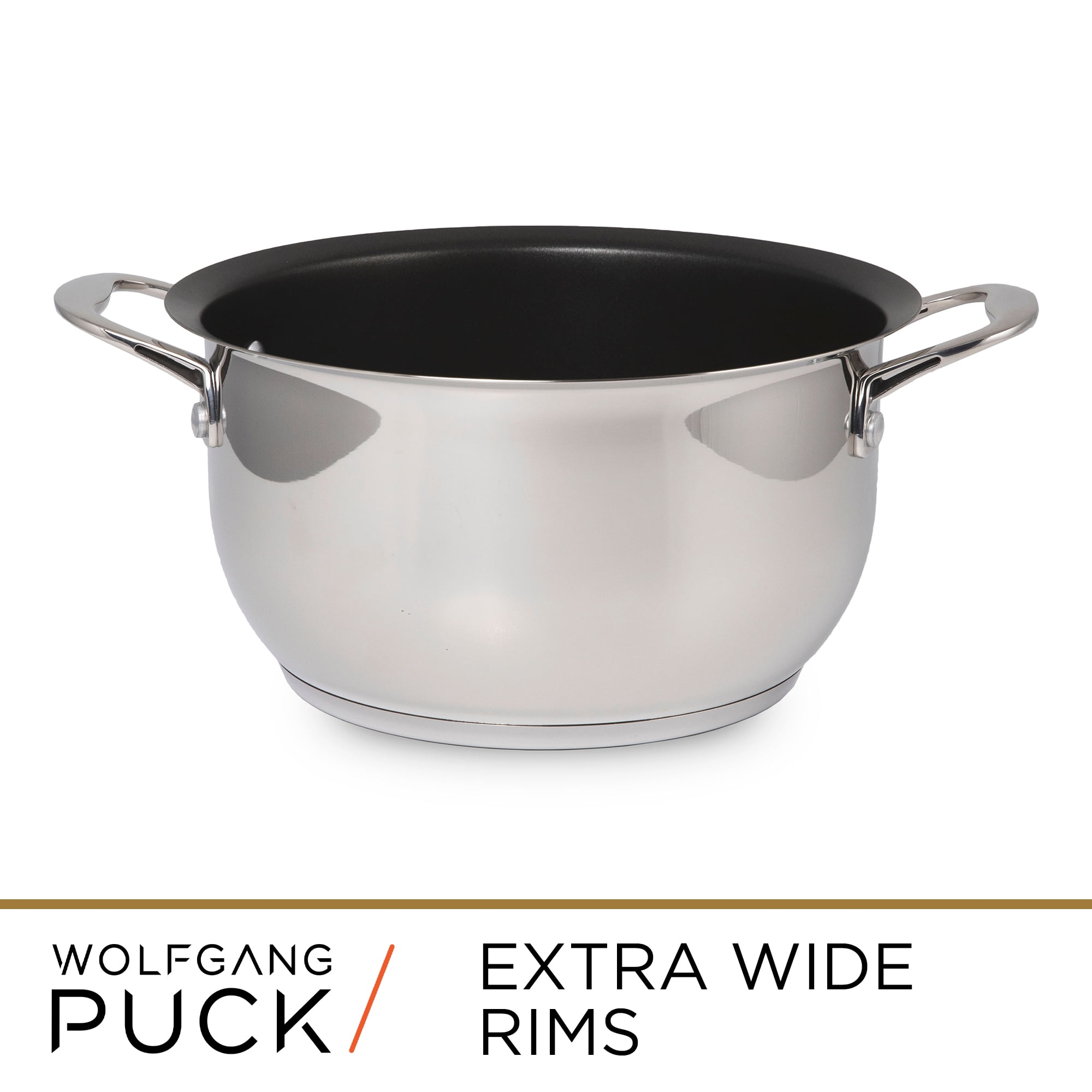 Wolfgang Puck 6-Piece Stainless Steel Pots and Pan Set; Scratch-Resistant Non-Stick Cookware, Clear Tempered-Glass Lids,