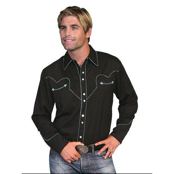 Scully Western Mens Turquoise Polyester L/S Candy Cane Big Western Shirt 3X