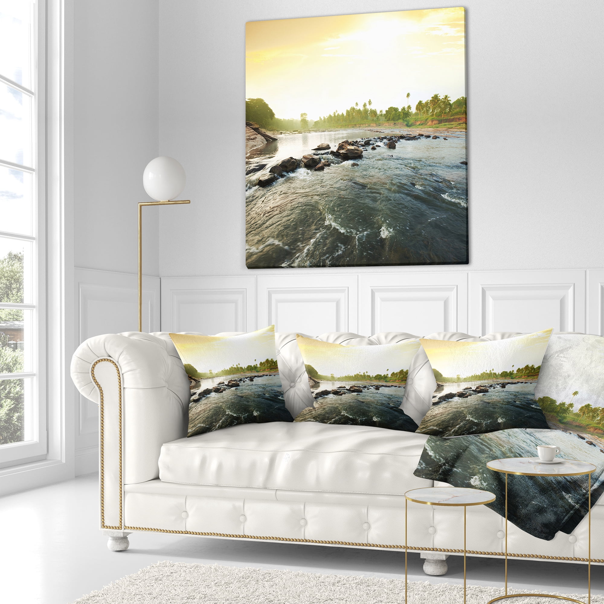 Designart Beautiful Tropical River with Clean Water - Seashore Throw Pillow - 16x16