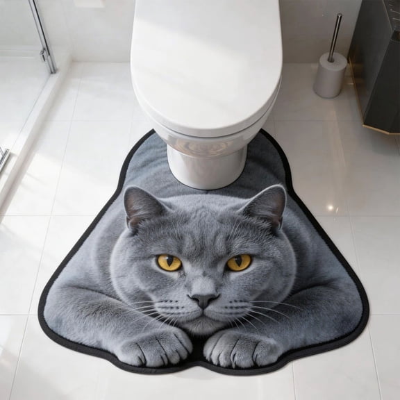Blateno U-Shaped Animal Print Diatom Mud Toilet Floor Mat, Super Absorbent Quick Dry Non-Slip Bathroom Rug, Machine Washable Cute Cat Tiger Dog Decor Mat for Toilet Shower Entry