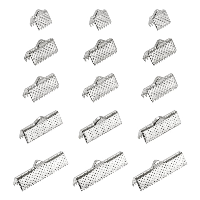 Unique Bargains 100Pack Ribbon Crimp Clamp Ends, 8/10/13/20/25mm Bookmark Pinch Clasps Silver